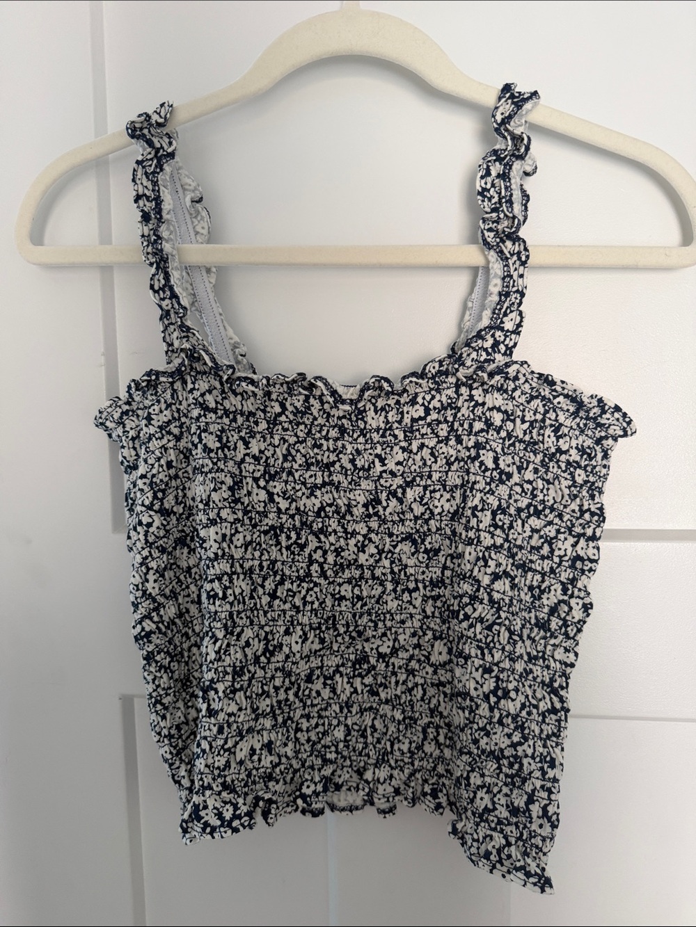 Old Navy Navy and White Floral Smocked Cami
